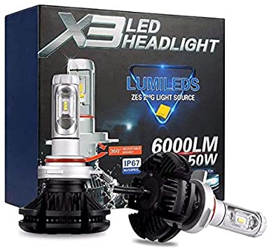 KIT LAMPADE LED AUTO-MOTO X3 6000 LUMEN LUCE BIANCO GHIACCIO 6000K
