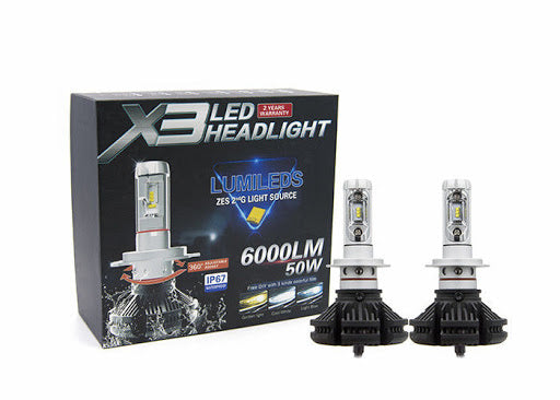 KIT LAMPADE LED AUTO-MOTO X3 6000 LUMEN LUCE BIANCO GHIACCIO 6000K