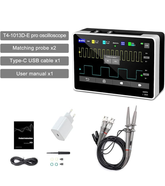 FNIRSI 1013D Oscilloscopio,Oscilloscopio Digitale Oscilloscopio Portatile 2 Canali Larghezza di Banda da 100 MHz, velocità di campionamento di 1 GSA/s, Schermo tattile LCD TFT da 7".