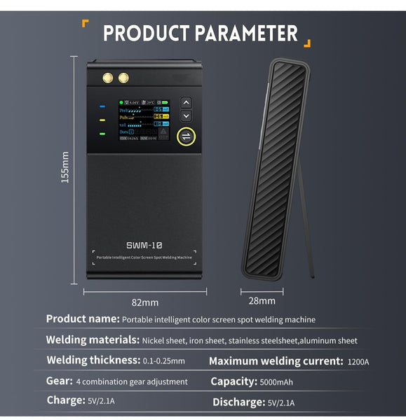FNIRSI SWM-10 Saldatrice a Punti,SWM-10 5000 mAh Li,Saldatore A Punti Con Batteria Multiprotezione Staccabile,Mini Saldatore A Punti Per Nichel Da 0,25mm,Ferro,Acciaio,Lamiera Di Alluminio Da 0.3mm
