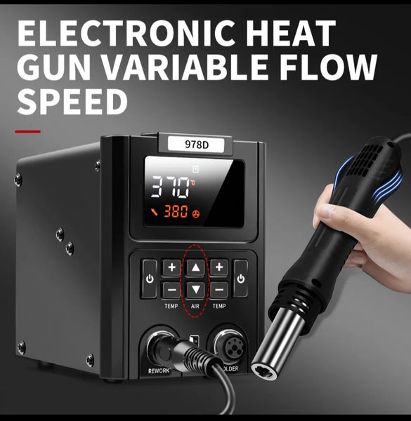 Stazione di Saldatura e dissaldatura ad aria calda per Smd con display digitale e 3 ugelli