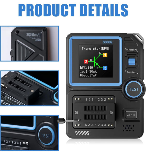 FNIRSI  LCR-P1, test a transistor, tester di componenti, tester a transistor per il rilevamento di triodi diodi, condensatori, tiristori e altro, resistori LCR, MOSFET