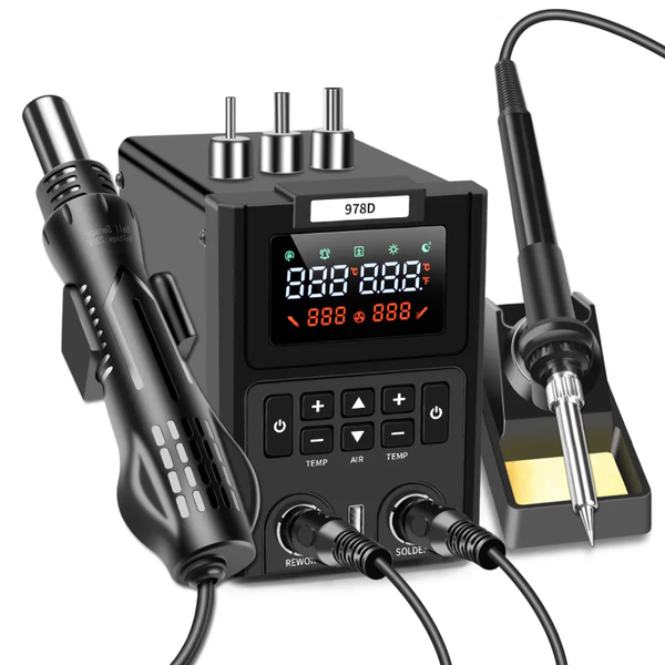 Stazione di Saldatura e dissaldatura ad aria calda per Smd con display digitale e 3 ugelli