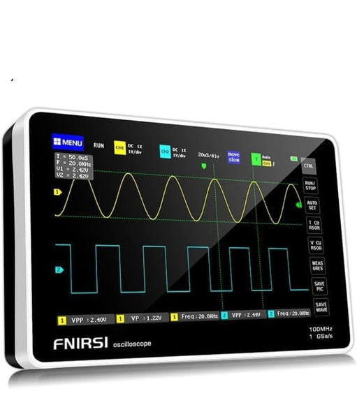FNIRSI 1013D Oscilloscopio,Oscilloscopio Digitale Oscilloscopio Portatile 2 Canali Larghezza di Banda da 100 MHz, velocità di campionamento di 1 GSA/s, Schermo tattile LCD TFT da 7".