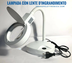 Lampada da tavolo con lente doppio ingrandimento e luce al neon