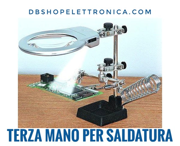 Terza mano per saldatura con porta stilo e luce led